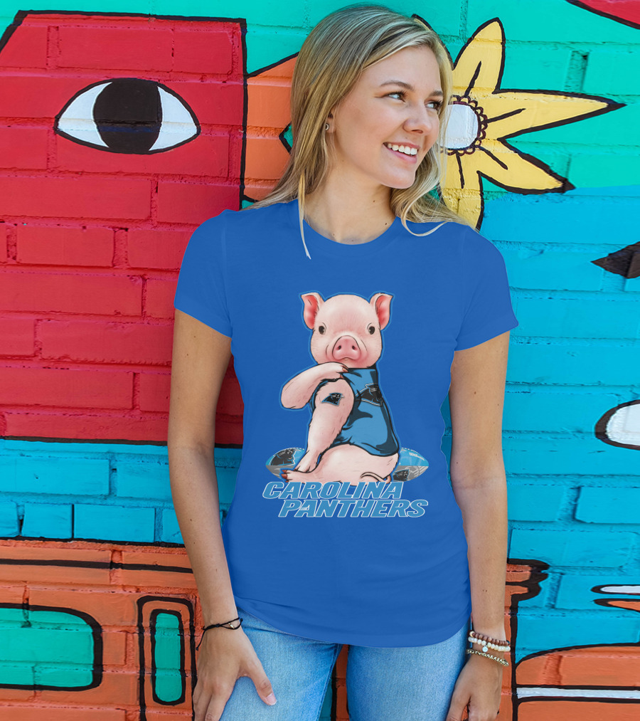 Pig Wearing Carolina Panthers Jersey With Football T-Shirt