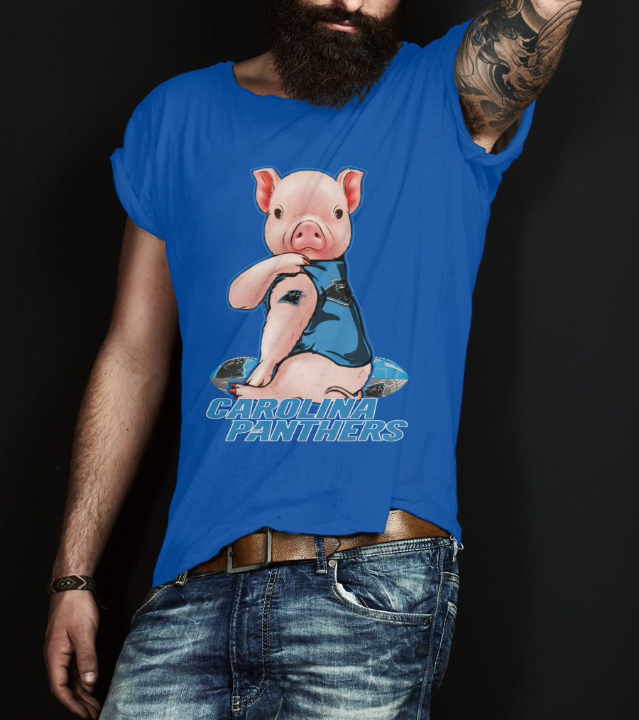 Pig Wearing Carolina Panthers Jersey With Football T-Shirt