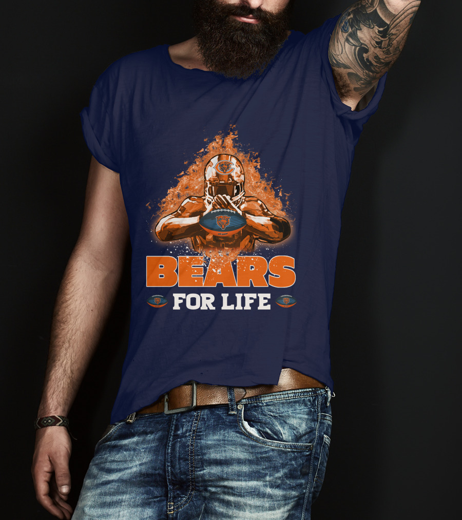 Bears For Life Chicago Bears Football Flames T-Shirt
