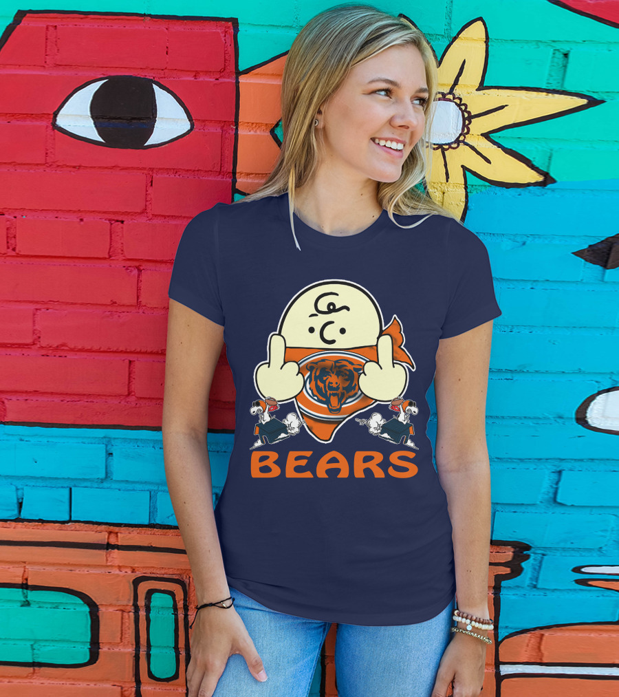 Chicago Bears Middle Finger Cartoon Logo With Orange Text And Vintage Sports Theme T-Shirt