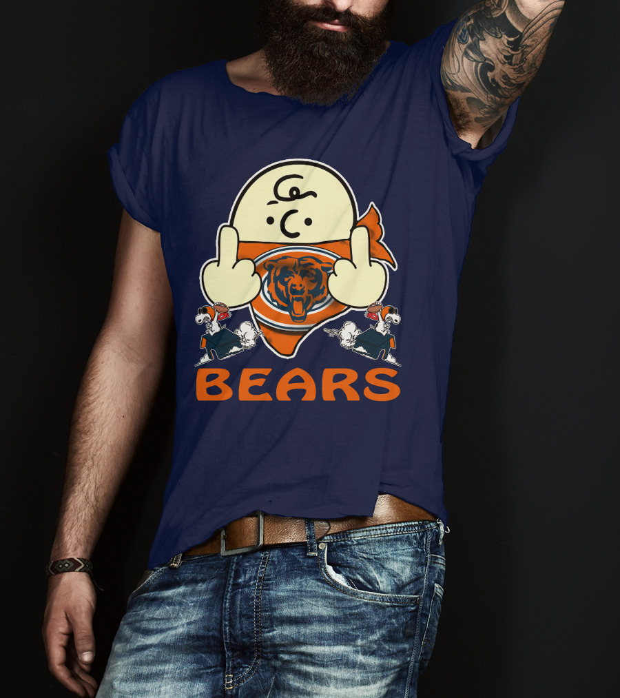 Chicago Bears Middle Finger Cartoon Logo With Orange Text And Vintage Sports Theme T-Shirt
