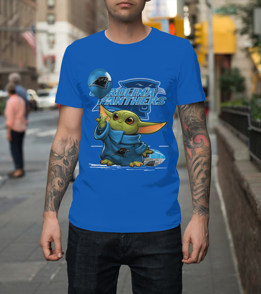 Yoda Carolina Panthers Football Fan with Logo and Baby Jedi T-Shirt