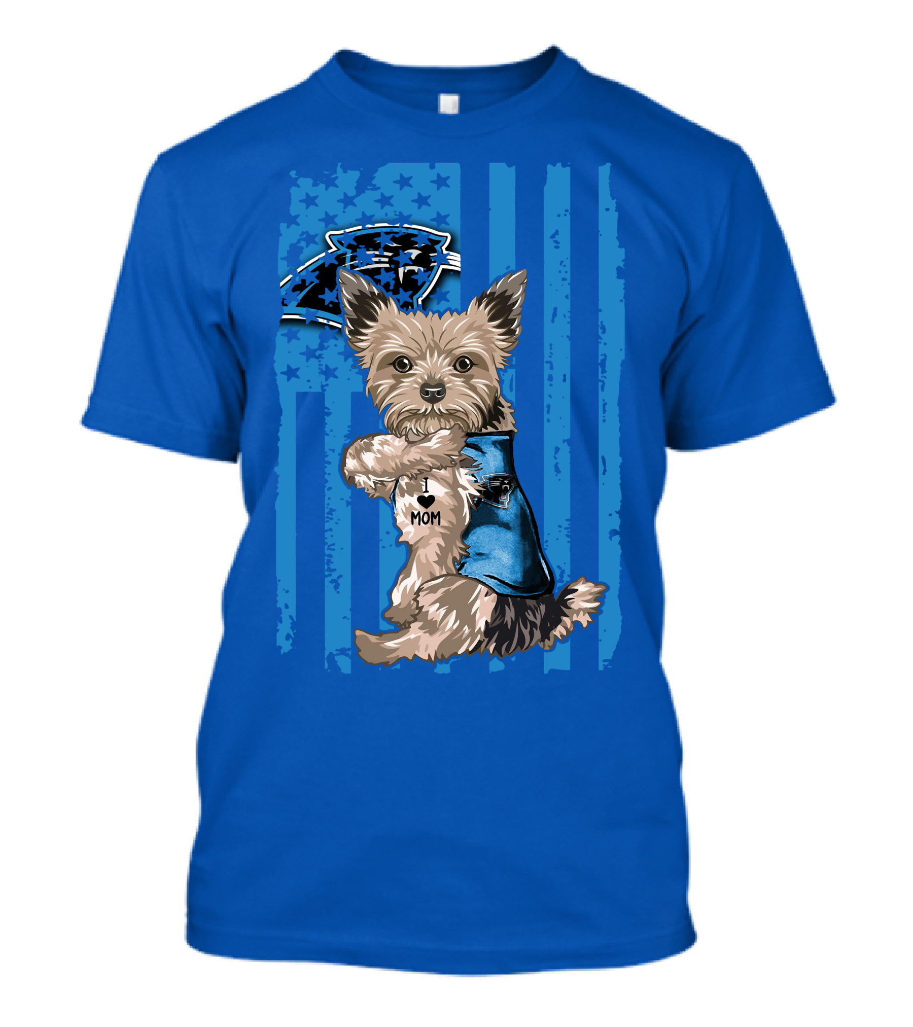Yorkshire Terrier I Love Mom Carolina Panthers Fan Flag T-Shirt