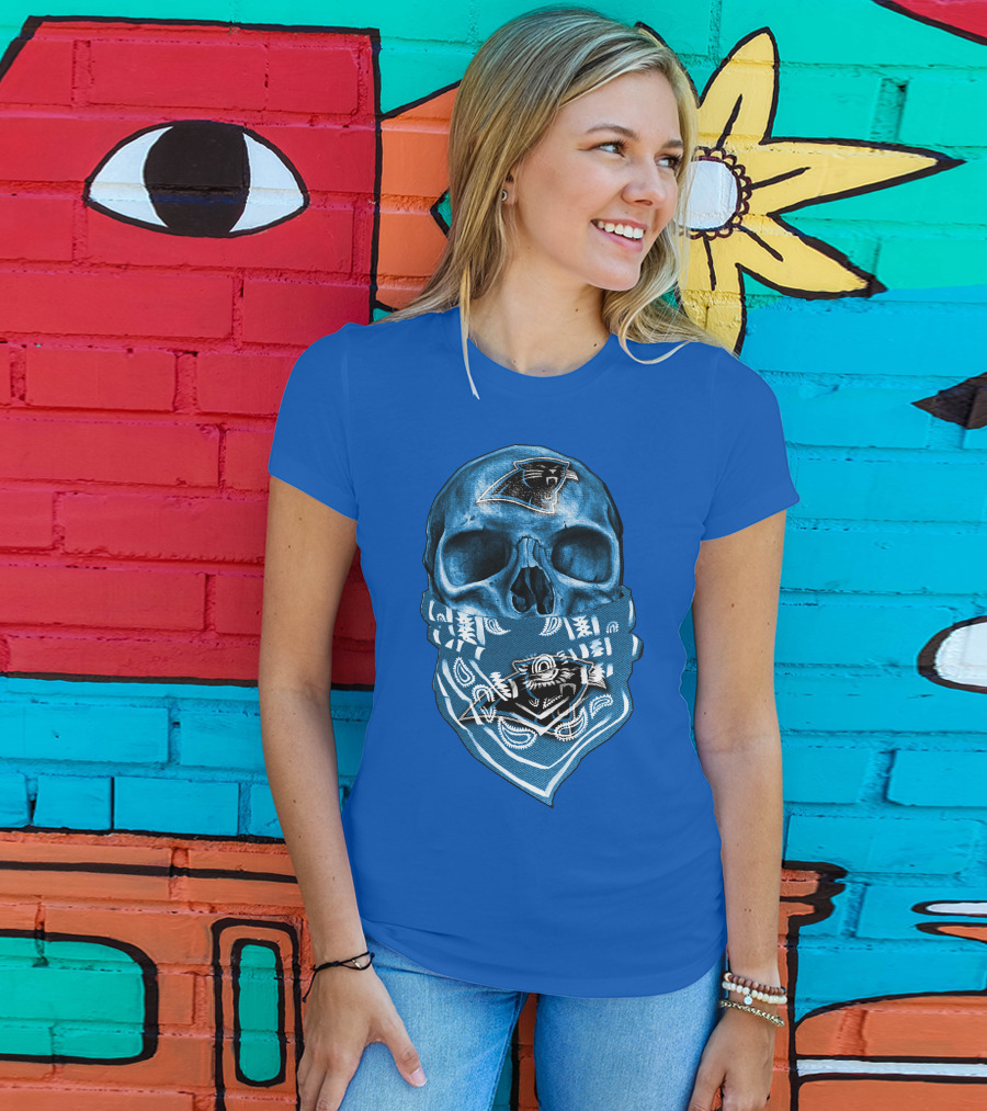 Carolina Panthers Skull Bandana Blue T-Shirt