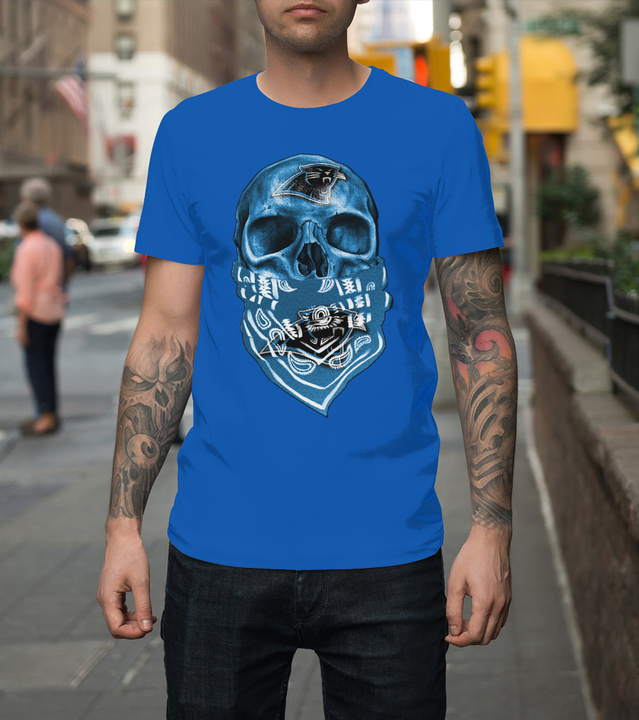 Carolina Panthers Skull Bandana Blue T-Shirt