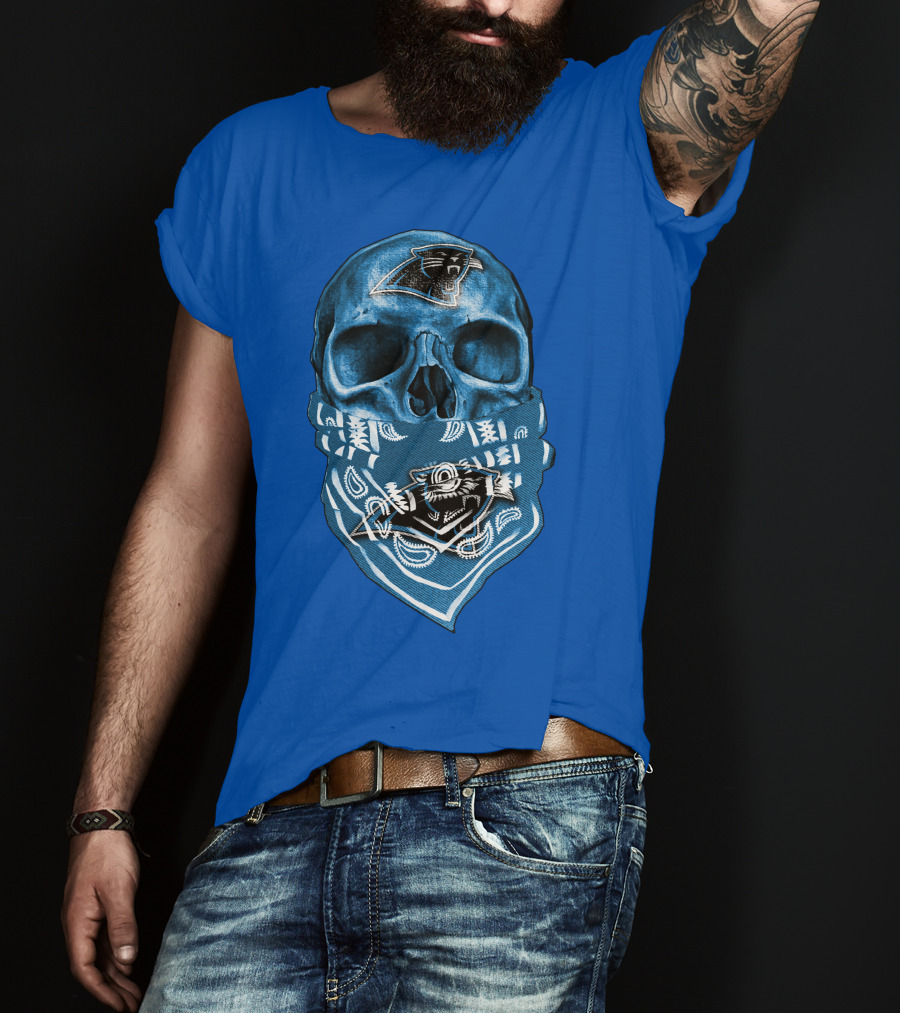 Carolina Panthers Skull Bandana Blue T-Shirt