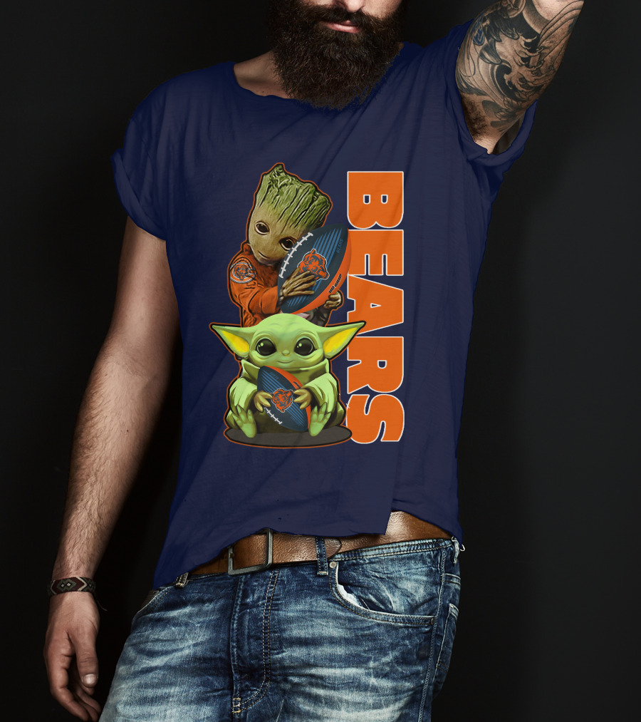 Grzd CHICAGO BEARS Baby Groot And Baby Yoda Football T-Shirt