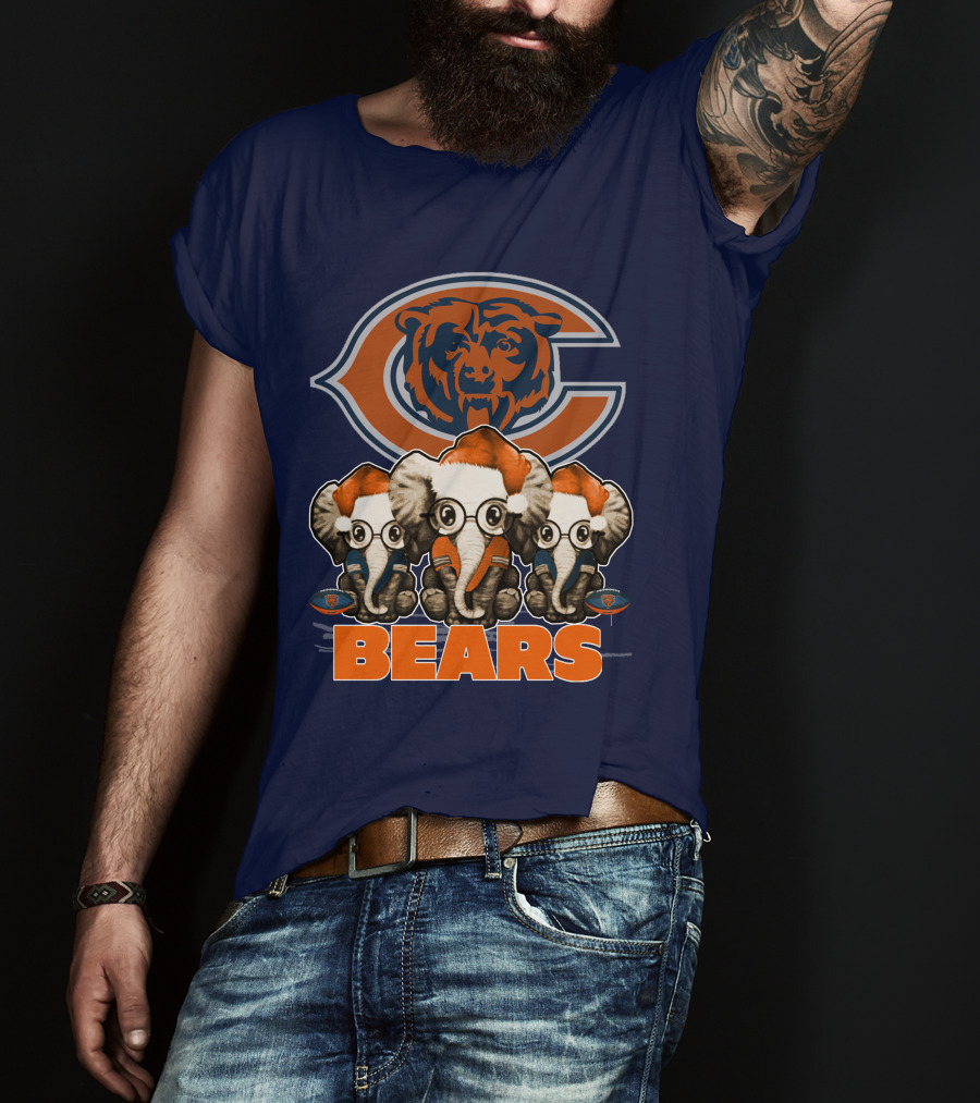 Chicago Bears Christmas Elephants Football T-Shirt