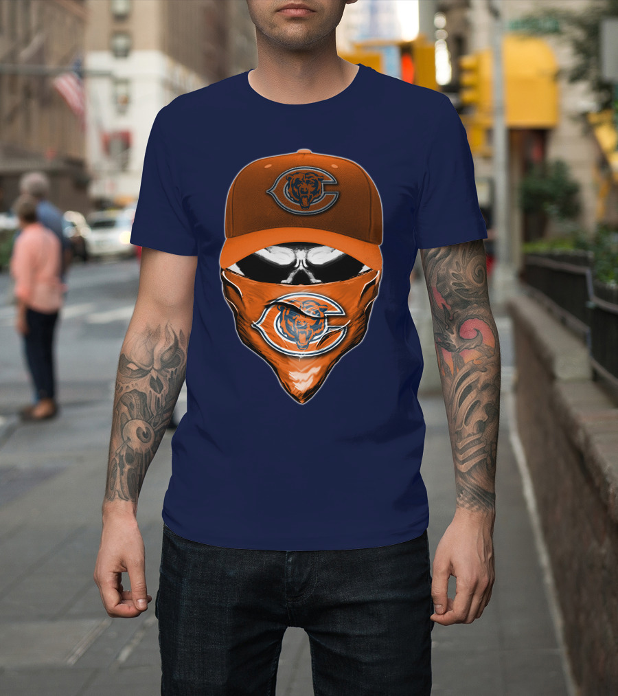 Chicago Bears Skull V6 Face Mask And Cap T-Shirt