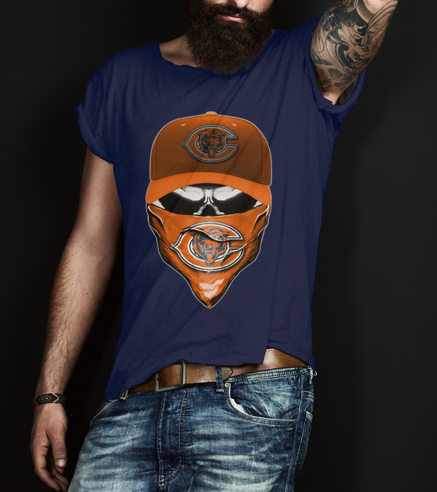 Chicago Bears Skull V6 Face Mask And Cap T-Shirt