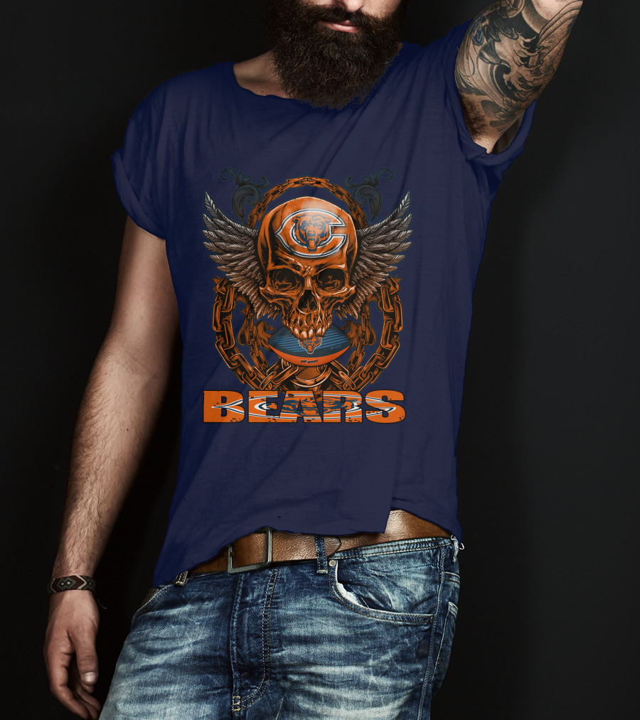 Chicago Bears Skull With Wings And Chains T-Shirt