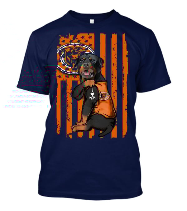 Rottweiler CHICAGO BEARS I Love Mom American Flag T-Shirt