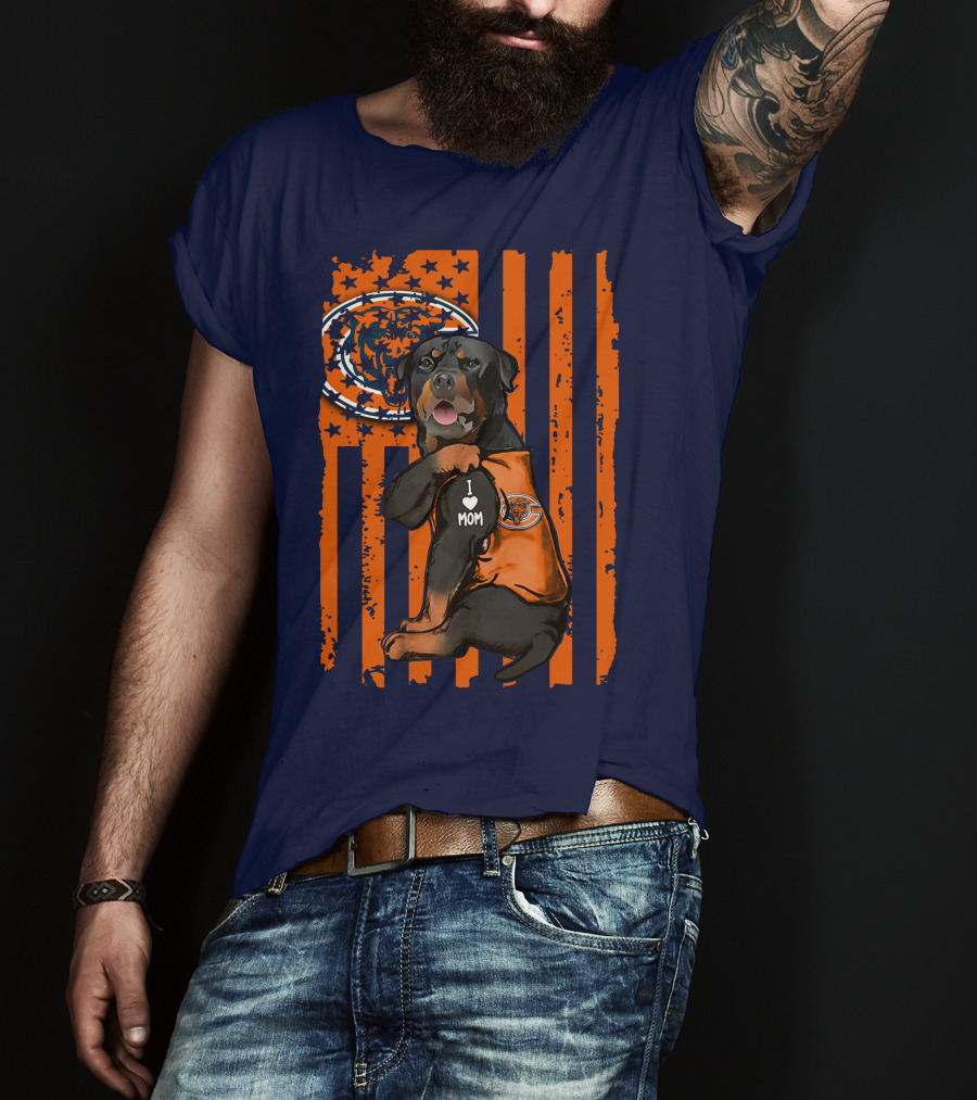 Rottweiler CHICAGO BEARS I Love Mom American Flag T-Shirt