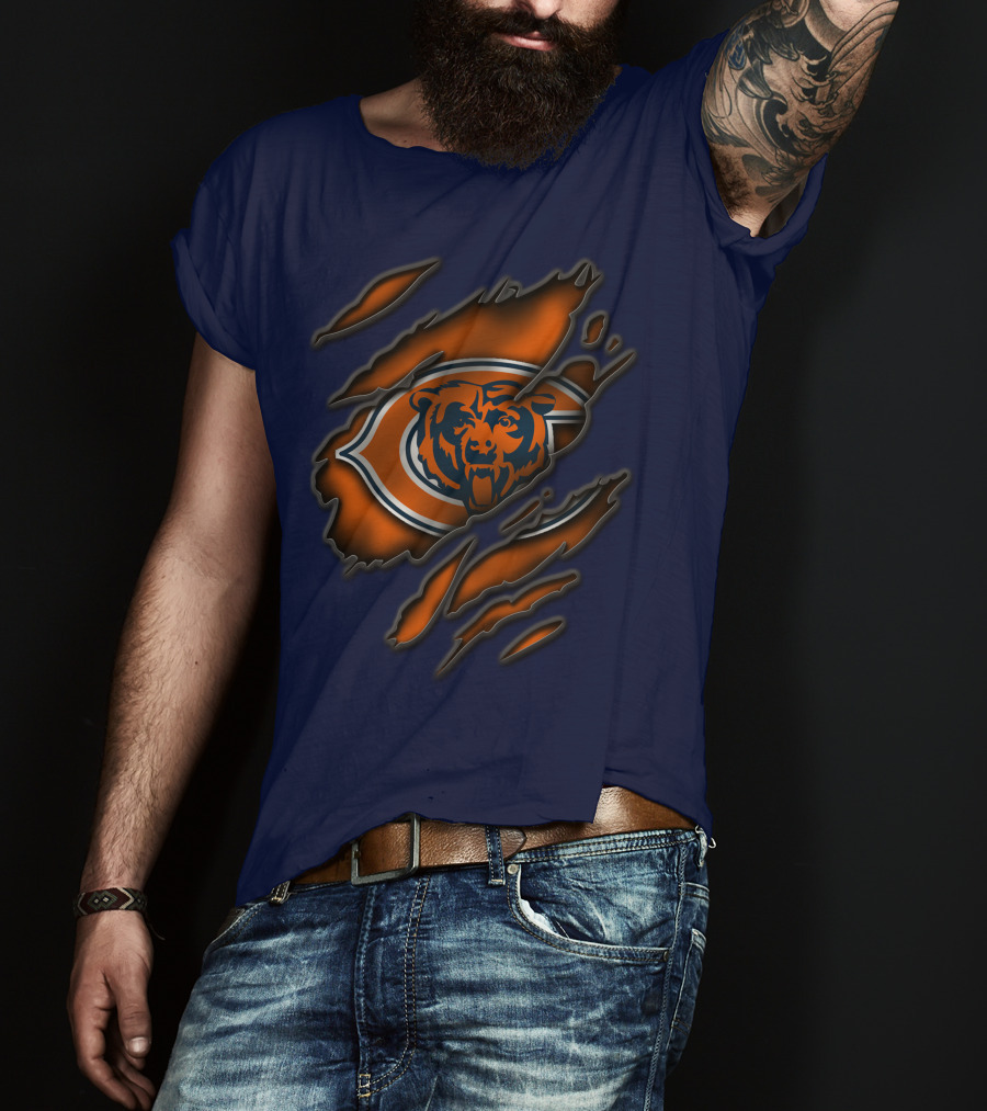 Torn Chicago Bears Logo With Bear Face And Claw Marks T-Shirt