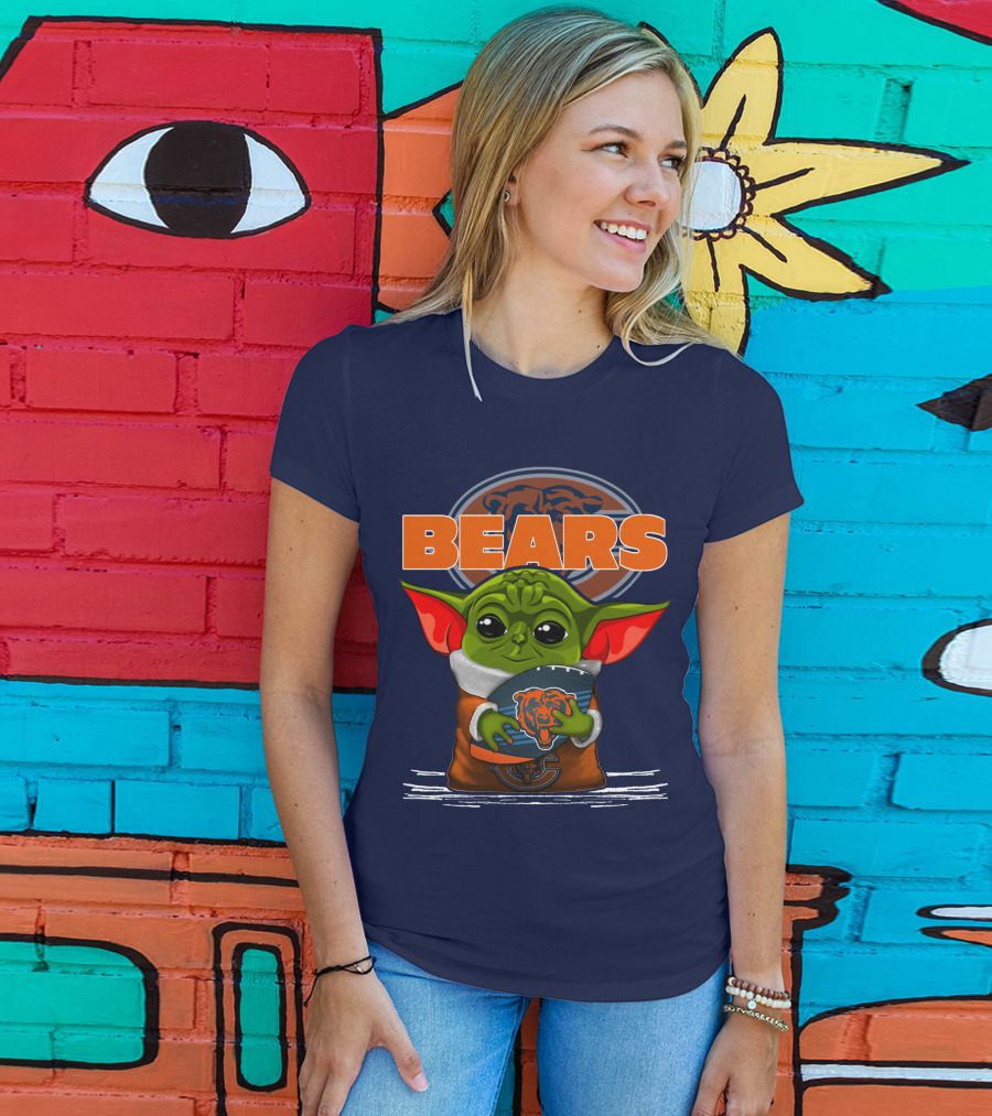 Yoda Holding Football With Chicago Bears T-Shirt
