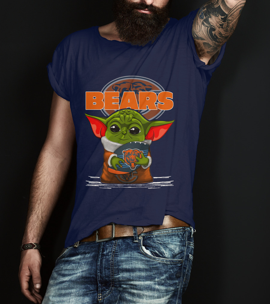 Yoda Holding Football With Chicago Bears T-Shirt