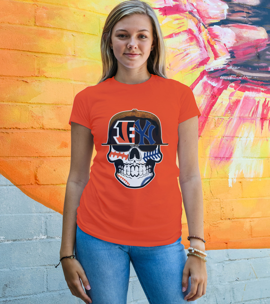 Cincinnati Bengals Yankees Skull Sports Fusion T-Shirt