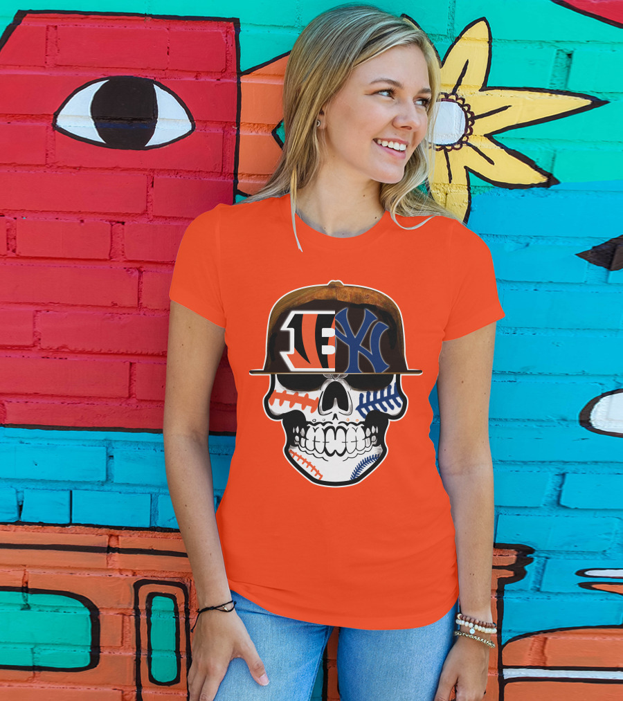 Cincinnati Bengals Yankees Skull Sports Fusion T-Shirt