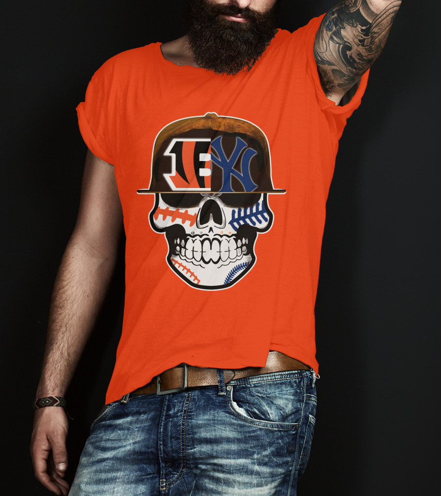 Cincinnati Bengals Yankees Skull Sports Fusion T-Shirt