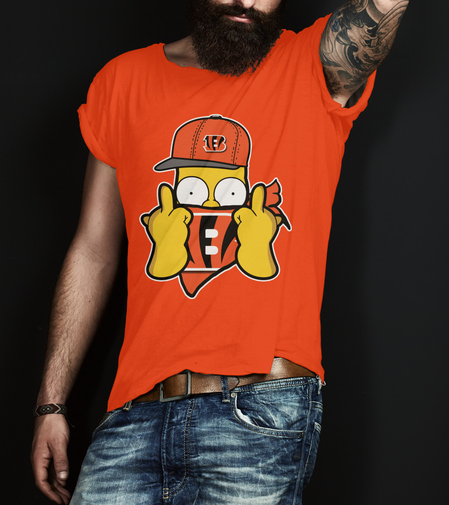 Cincinnati Bengals Fan Cartoon Character With Logo Cap And Scarf T-Shirt