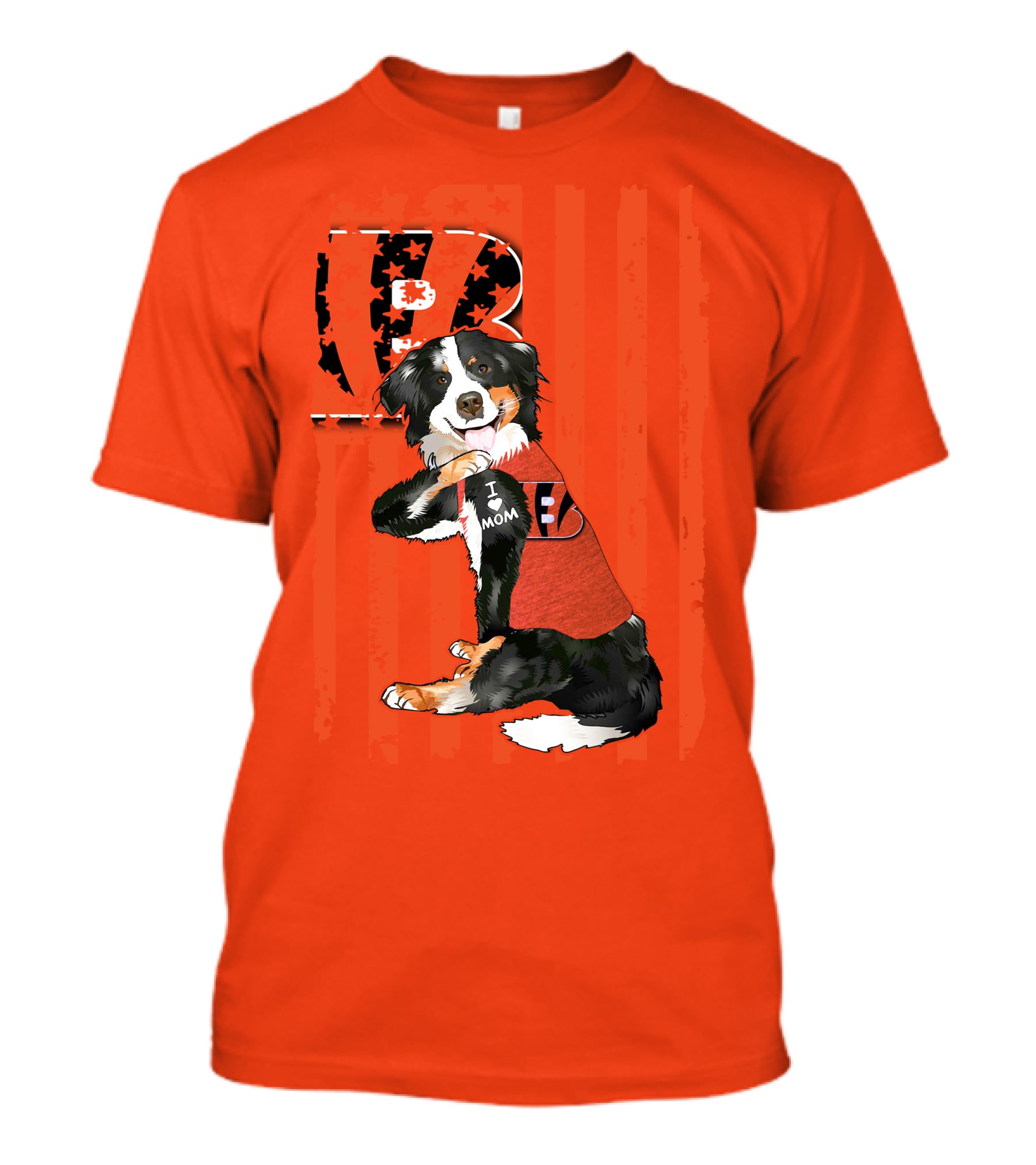 Border Collie I Love Mom Cincinnati Bengals B Retro American Flag T-Shirt