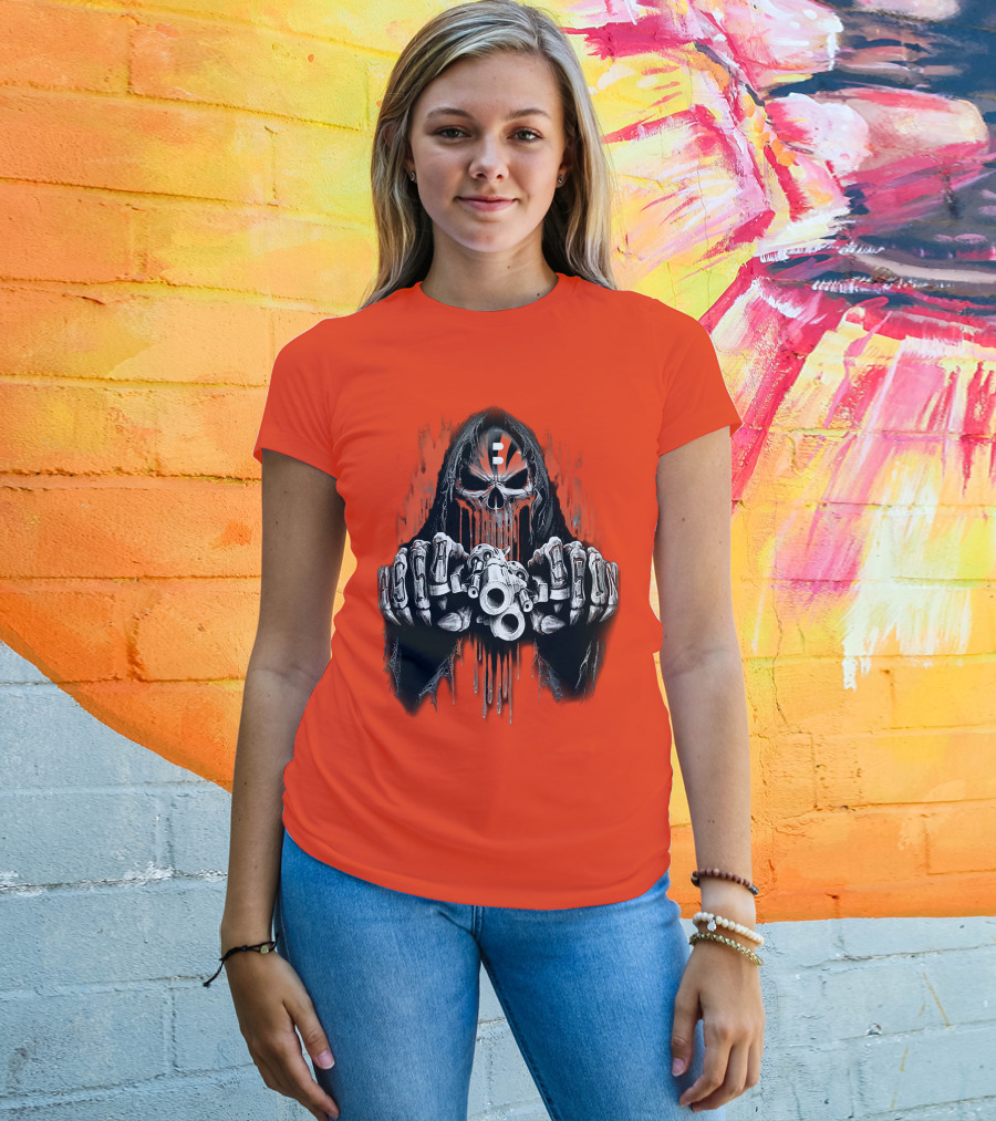 Cincinnati Bengals 41 Skeleton Skull With Guns T-Shirt