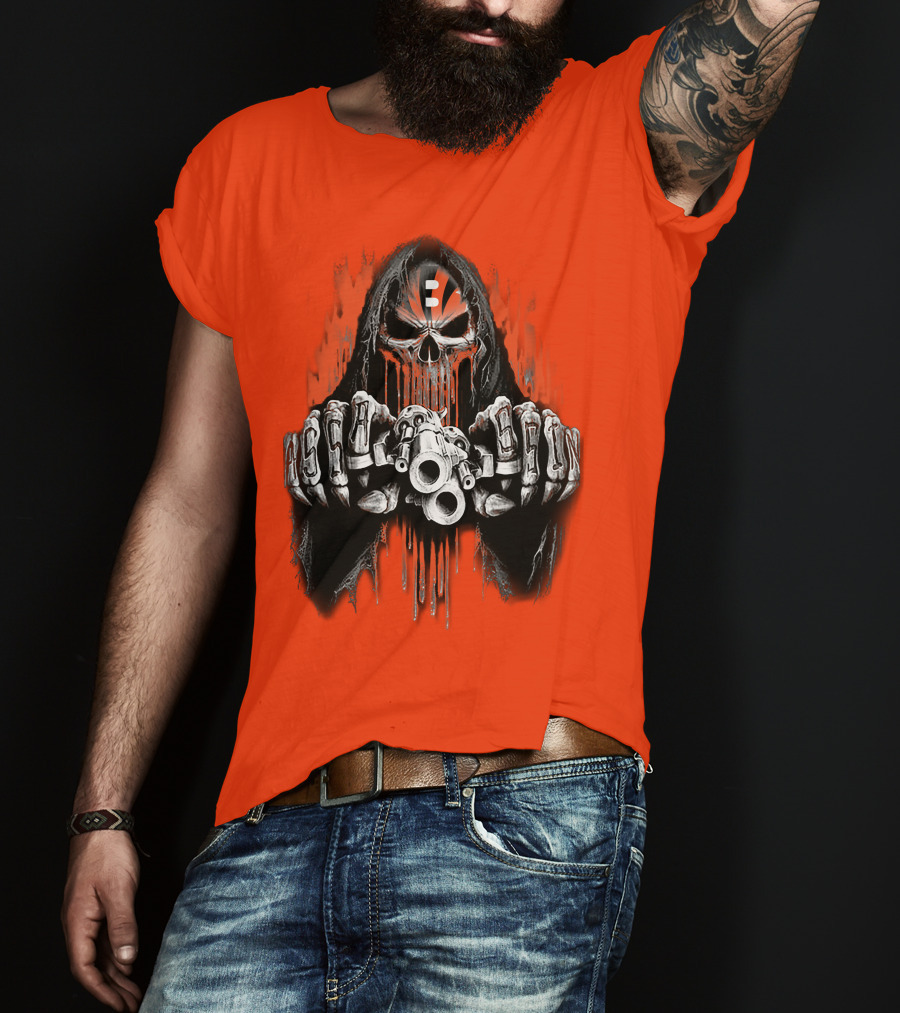 Cincinnati Bengals 41 Skeleton Skull With Guns T-Shirt