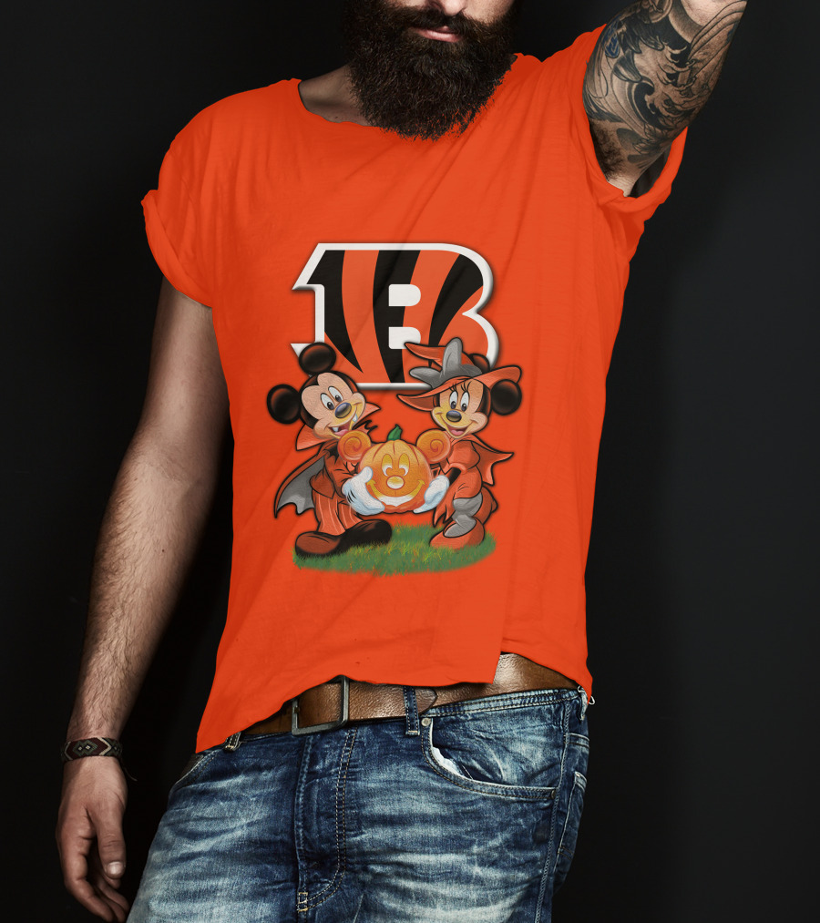 Cincinnati Bengals Halloween Mickey Minnie Pumpkin T-Shirt
