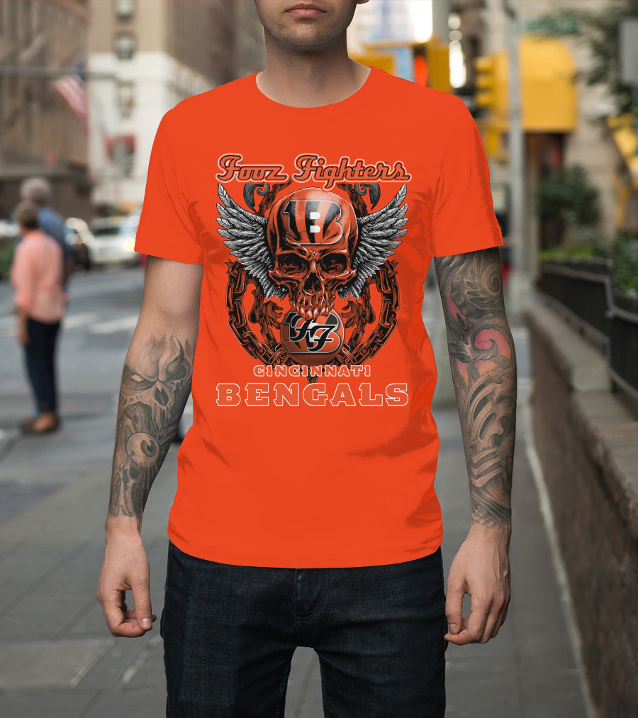 Foo Fighters Cincinnati Bengals Skull And Wings T-Shirt