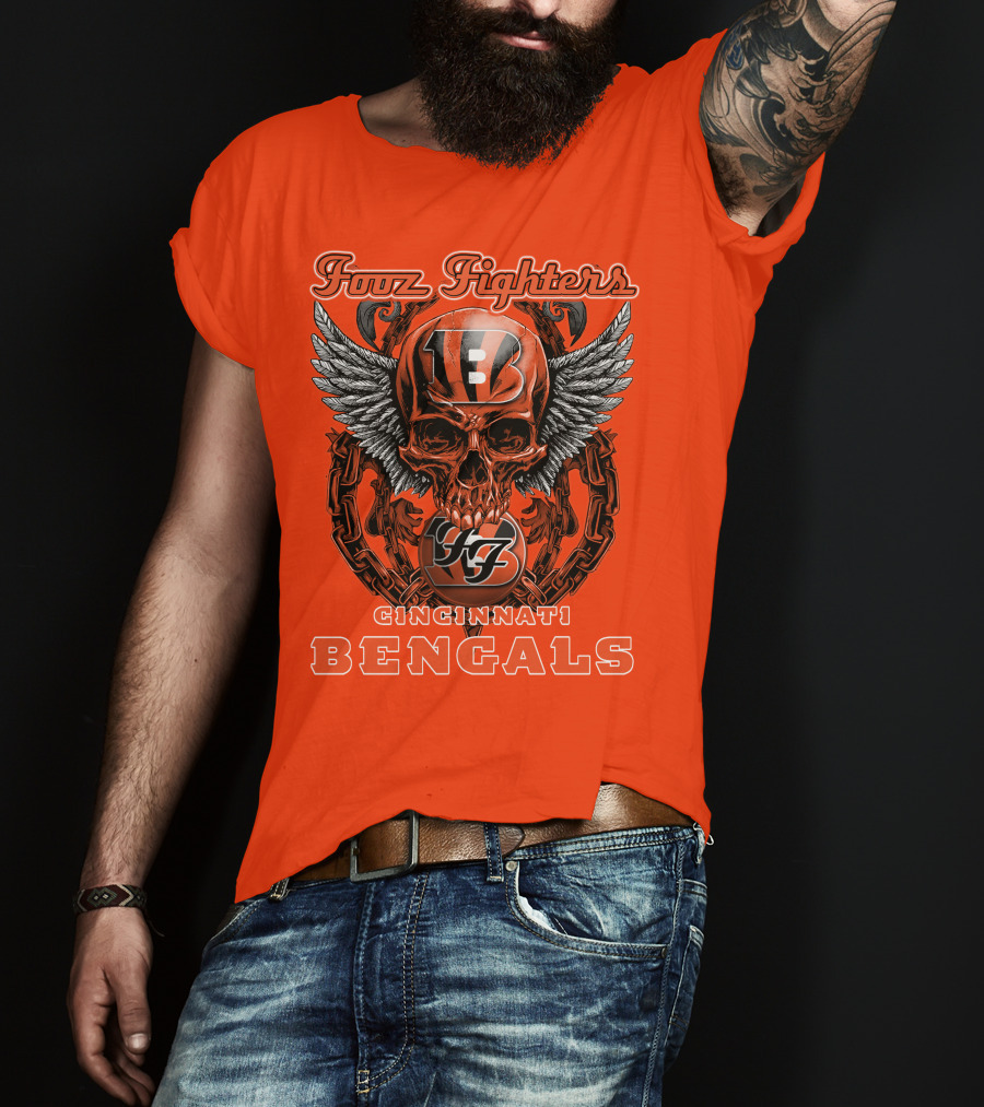 Foo Fighters Cincinnati Bengals Skull And Wings T-Shirt