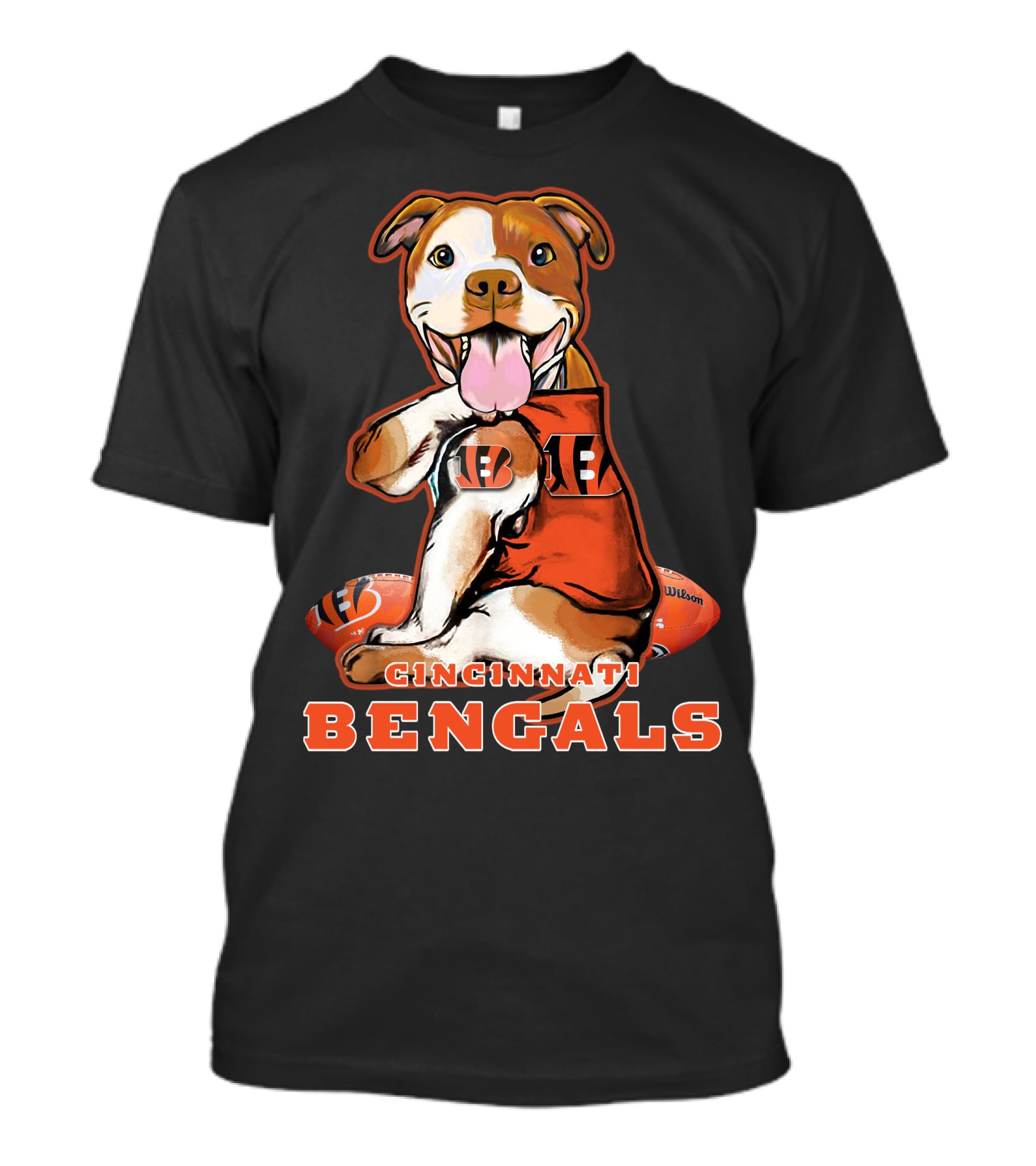 CINCINNATI BENGALS Pittbull Mascot Football T-Shirt