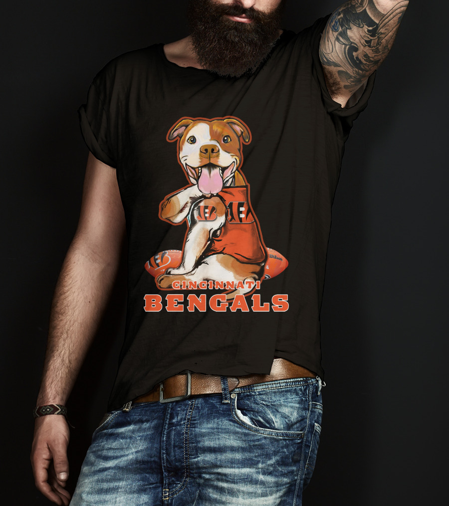 CINCINNATI BENGALS Pittbull Mascot Football T-Shirt