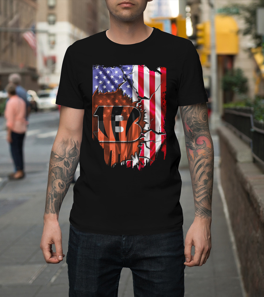Cincinnati Bengals American Flag Crack Pattern Theme T-Shirt