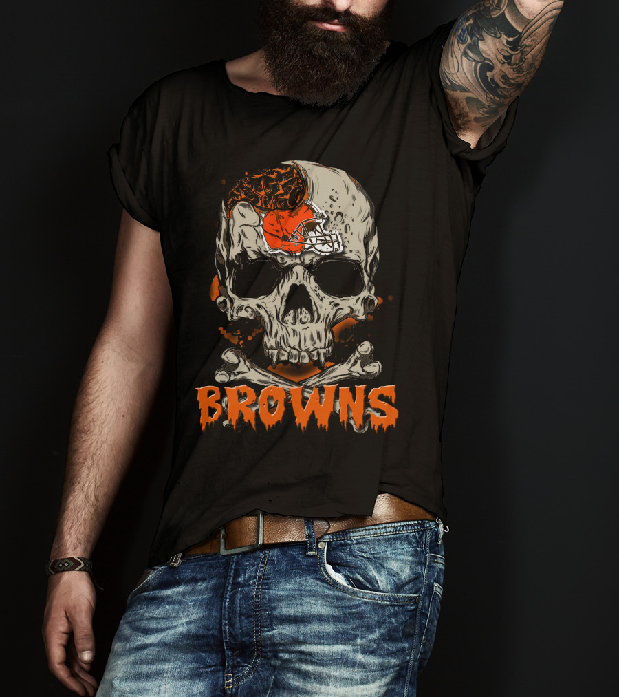 Cleveland Browns Skull And Crossbones Helmet T-Shirt