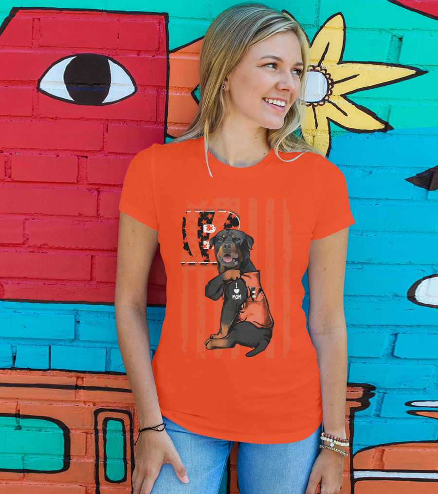 Rottweiler I Love Mom Cincinnati Bengals Bp Usa Flag T-Shirt