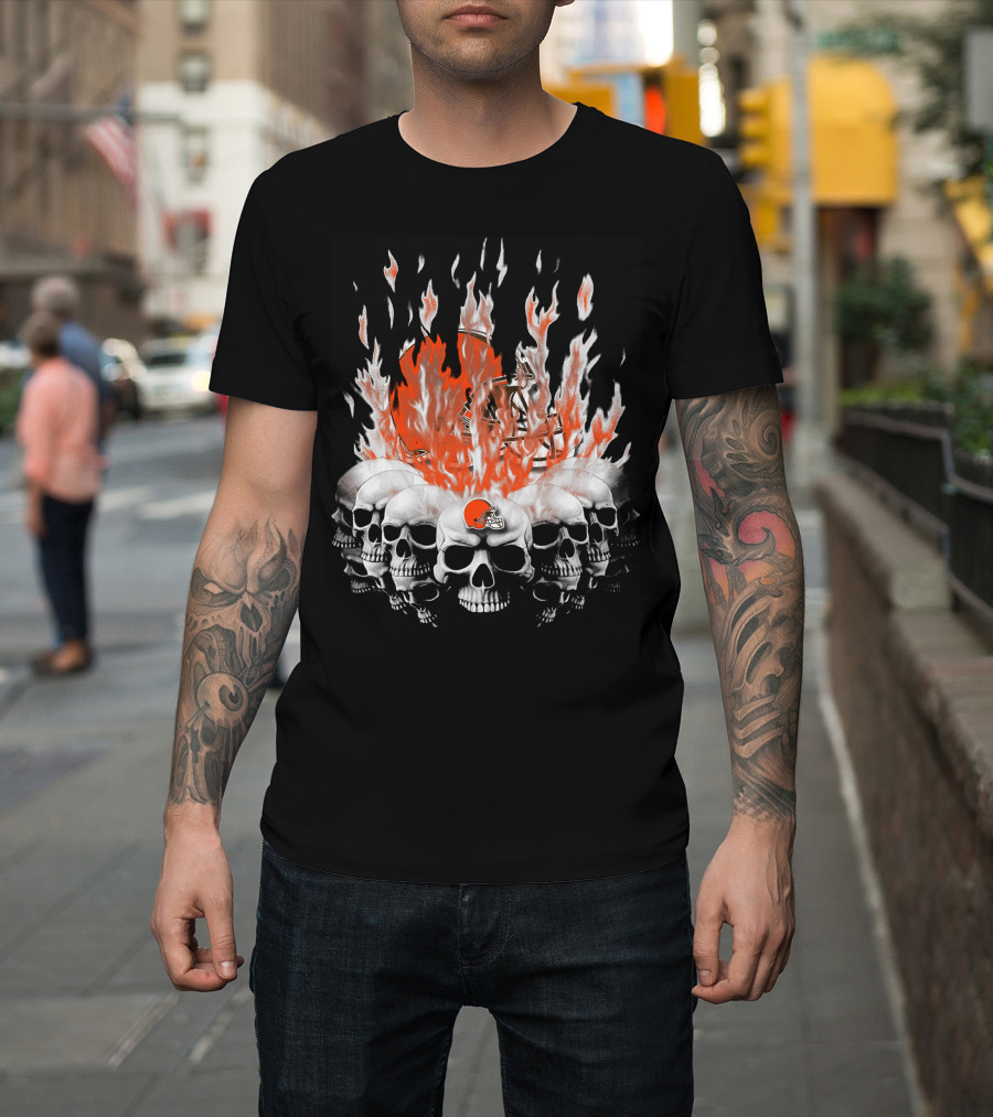 Cleveland Browns 37 Flaming Skull Helmet T-Shirt