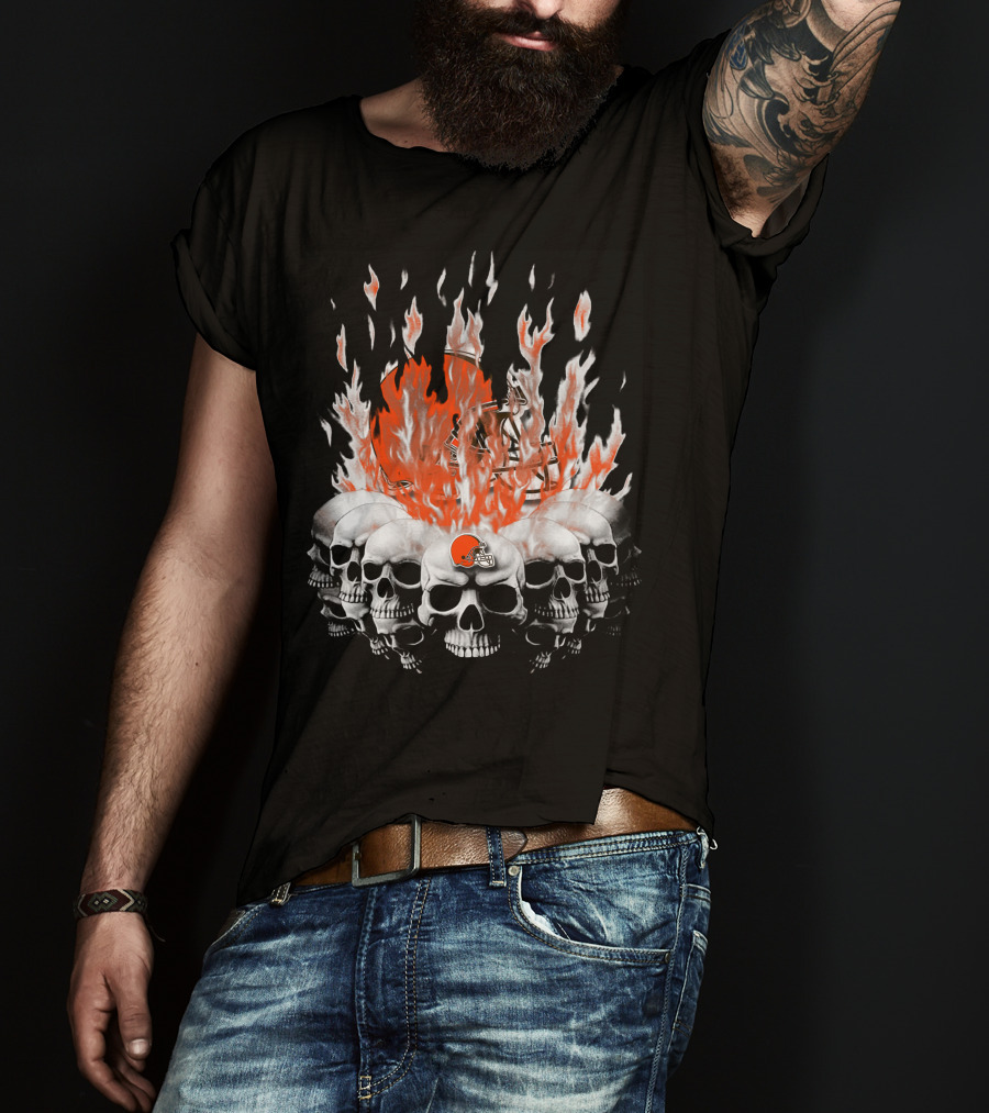 Cleveland Browns 37 Flaming Skull Helmet T-Shirt