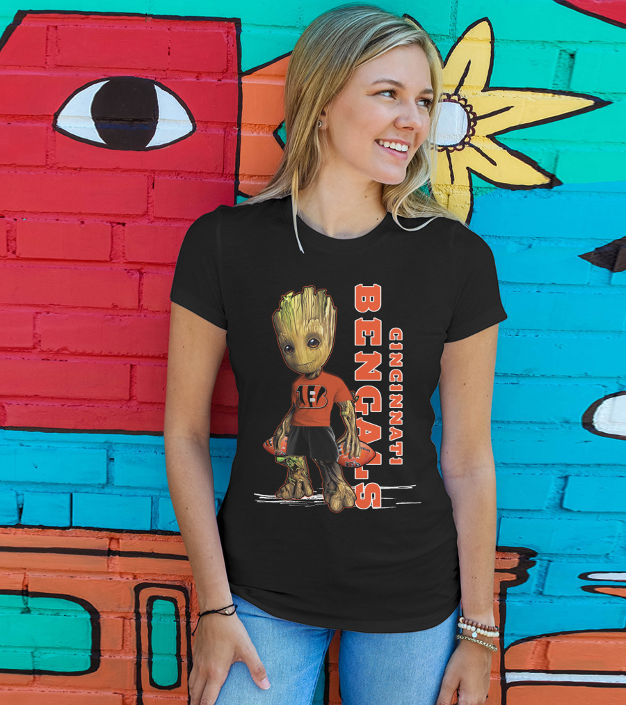 Groot V1 Cincinnati Bengals Football Themed Character With Team T-Shirt
