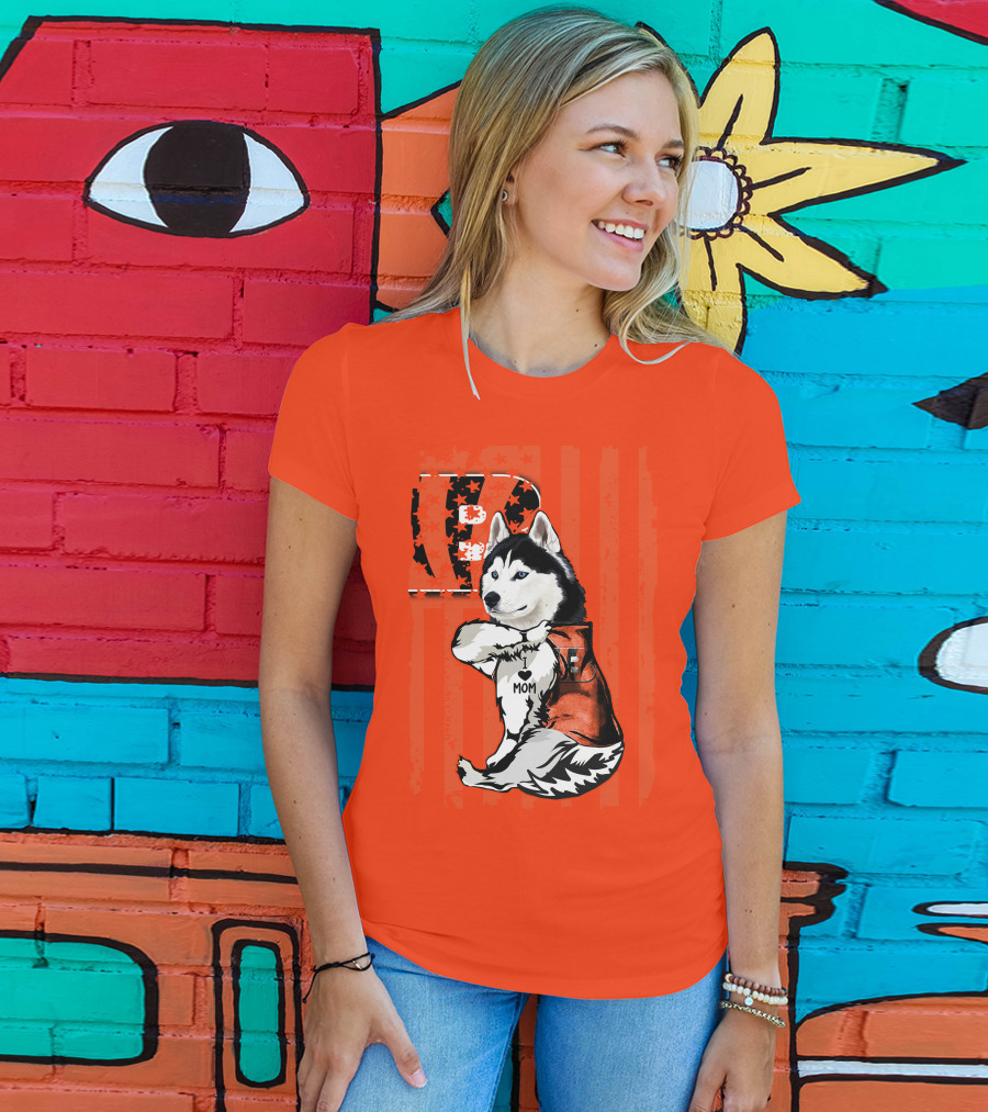 Cincinnati Bengals Siberian Husky I Love Mom Fan T-Shirt