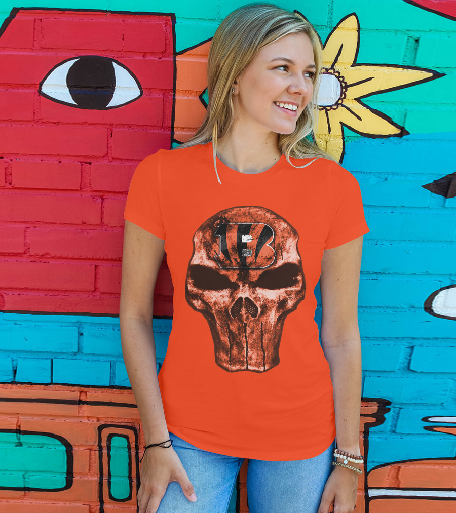 Skull Cincinnati Bengals Logo On Bold Orange T-Shirt