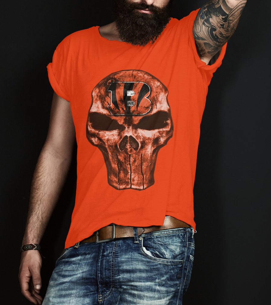 Skull Cincinnati Bengals Logo On Bold Orange T-Shirt