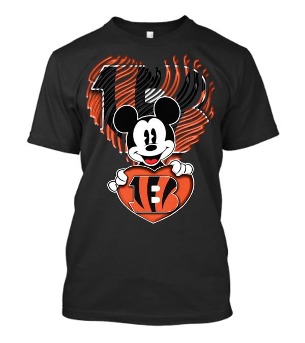Mickey Mouse Cincinnati Bengals Heart Logo Remix T-Shirt