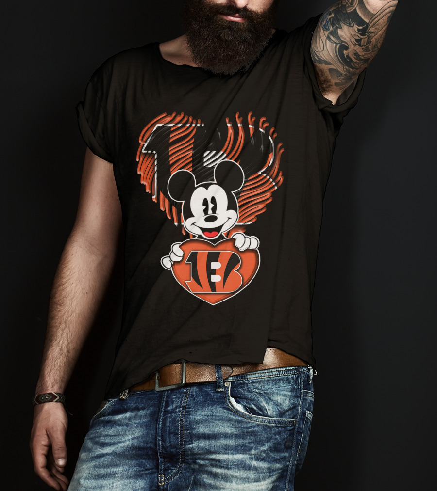 Mickey Mouse Cincinnati Bengals Heart Logo Remix T-Shirt