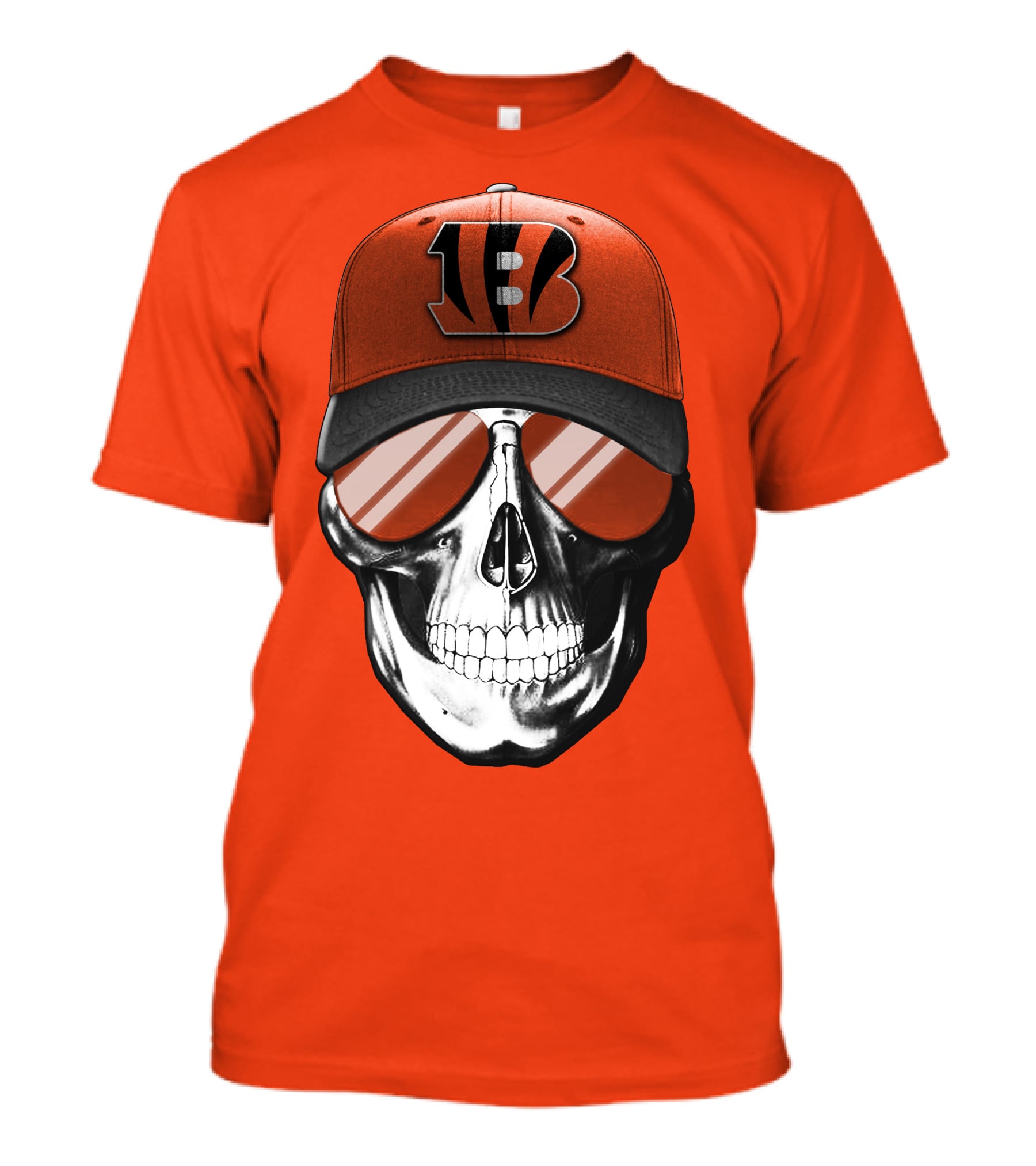Cincinnati Bengals Skull With Team Logo Hat And Sunglasses T-Shirt
