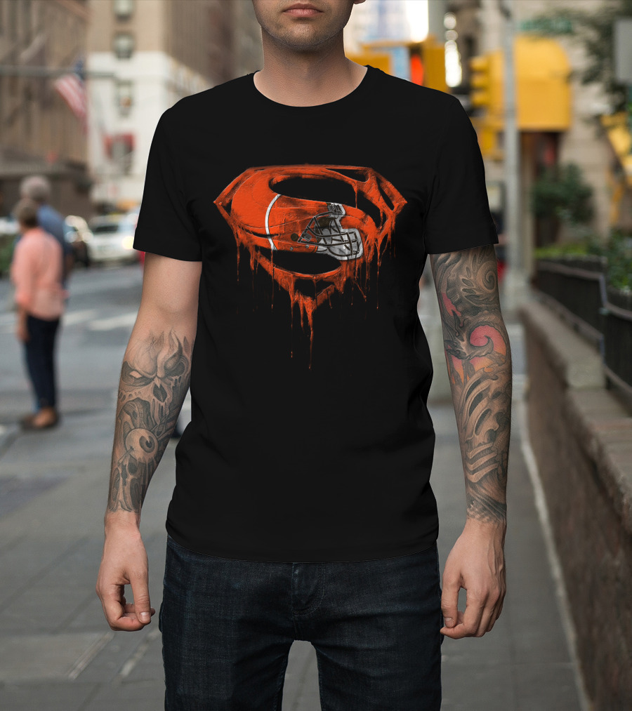 Cleveland Browns Helmet Dripping Superman Logo T-Shirt
