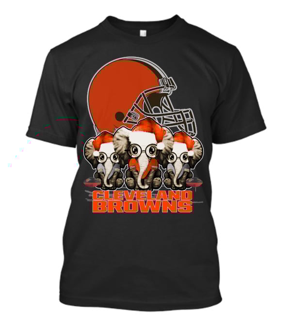 Cleveland Browns Christmas Elephants With Santa Hats T-Shirt