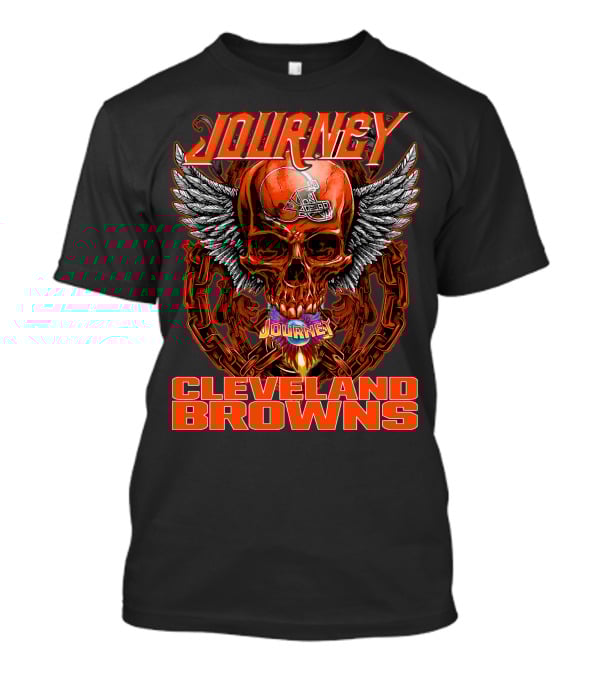 JOURNEY Winged Flaming Skull CLEVELAND BROWNS Football Helmet T-Shirt