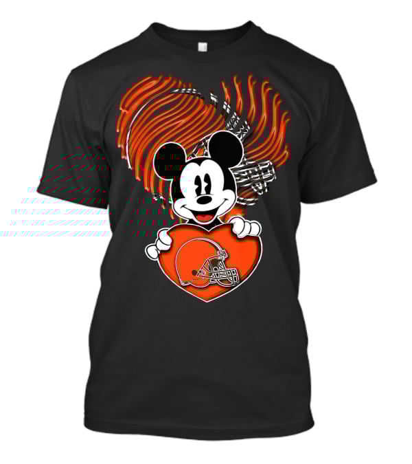 Mick Holding Cleveland Browns Heart Fingerprint Background T-Shirt