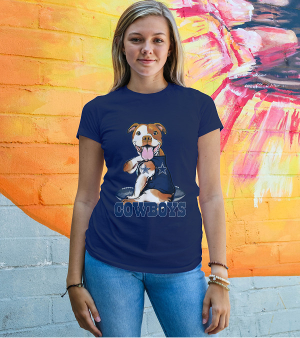 Pittbull Dallas Cowboys Pitbull Wearing Cowboys Jersey With Footballs T-Shirt