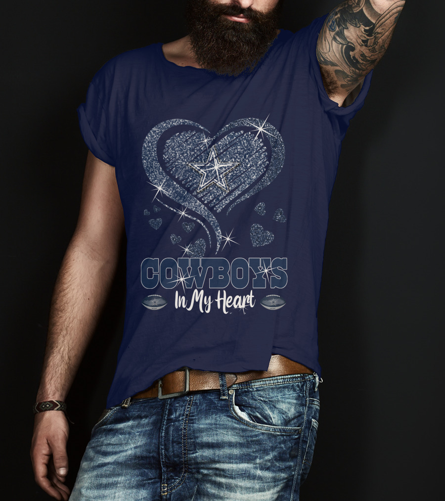 COWBOYS In My Heart Dallas Star And Glitter Hearts T-Shirt